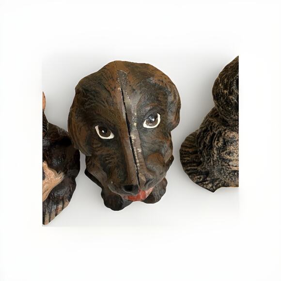 Vintage Bits & Pieces Cast Iron Coin Banks Set Of Four Monkey Dog Cat Bird - Picture 4 of 7